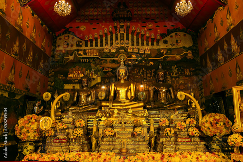 Ayutthaya  Thailand -July  31  2018   Golden Buddha in Wat Phanan Choeng  Buddha statue of Ayutthaya  Thailand