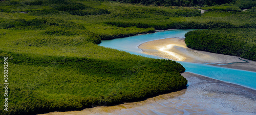 Obraz na płótnie Beautiful Aerial view of river, Bissagos Archipelago (Bijagos), Guinea Bissau. UNESCO Biosphere Reserve w salonie