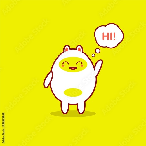 Cute kawaii character hand waving say hi. Vector illustration