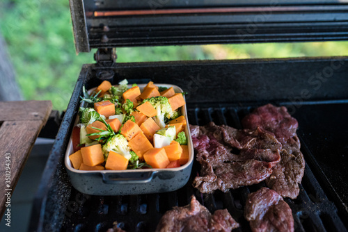 summer grilled grill food outside enjoying the sunset photo