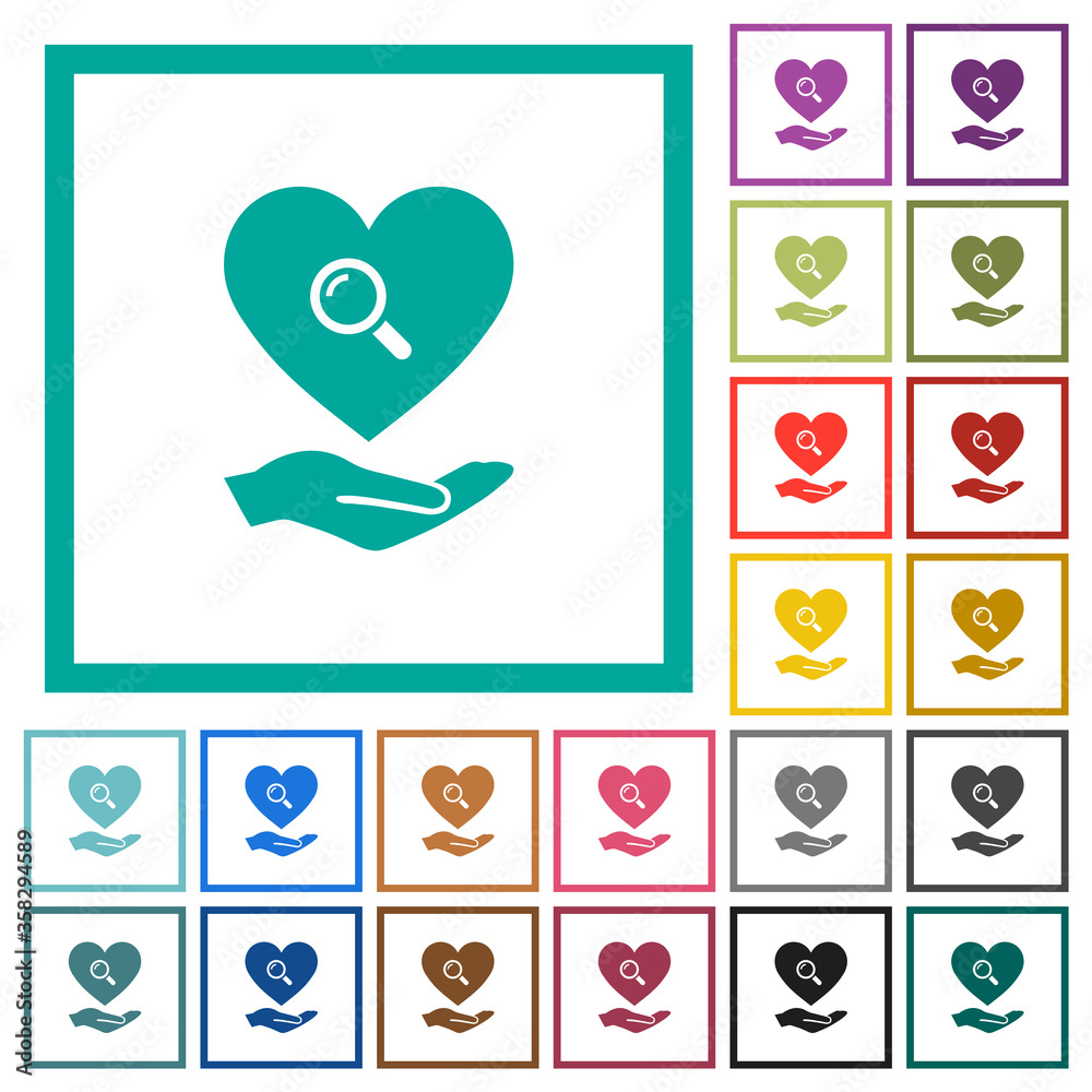 Dating service flat color icons with quadrant frames