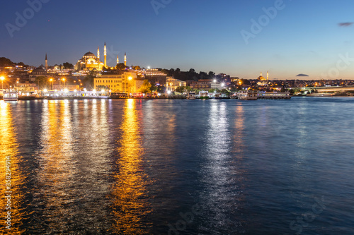 Sunset of Golden Horn near Galata Bridge in Istanbul, Turkey