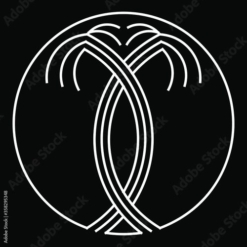Company Logo Design of A Pair of Coconut Trees in Line Art. Symbol icon of a pair of tropical coconut trees in a Line Art style. Good for travel, holiday, summer, vacation, tourist, hotel, etc.
