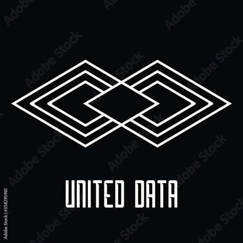 Parallelogram Logo Design United Data Digital. Logo template of United Data Digital in parallelogram Line Art style. Fit for tech, blockchain, digital data, cloud storage, internet,  etc.
