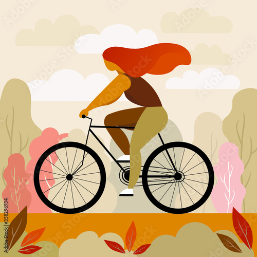 simple illustration, girl on a bicycle, cityscape