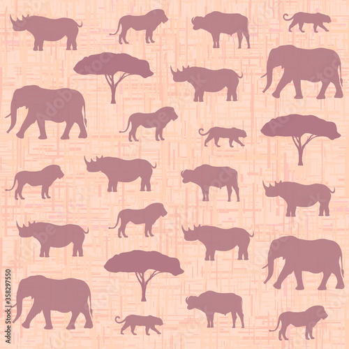 Wild african animals set. Big five seamless pattern. Safari stylized background