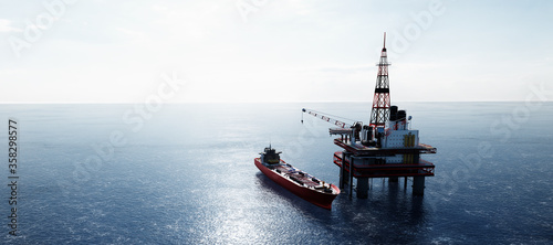 Oil platform on the ocean. Offshore drilling for gas and petroleum