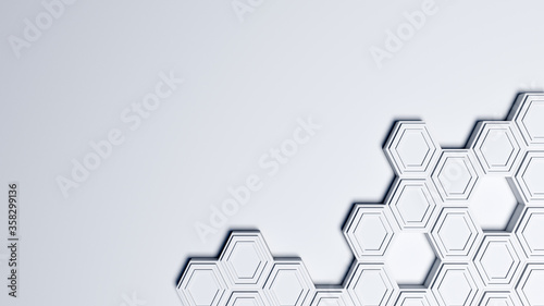 Fototapeta Naklejka Na Ścianę i Meble -  3d rendering of abstract lighting in background, Hexagon shape on a white and grey background, mock up in white screen