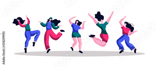 Vector character - Dancing women  illustration in trend style  isolated on white background.