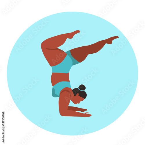 Character  - curvy woman doing yoga - vector flat illustration. Body positive.