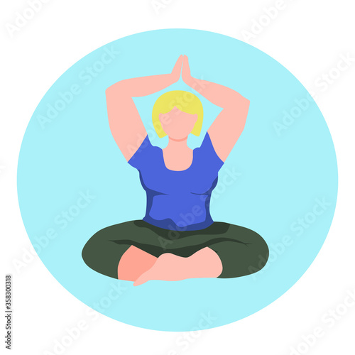 Character  - curvy woman doing yoga - vector flat illustration. Body positive.