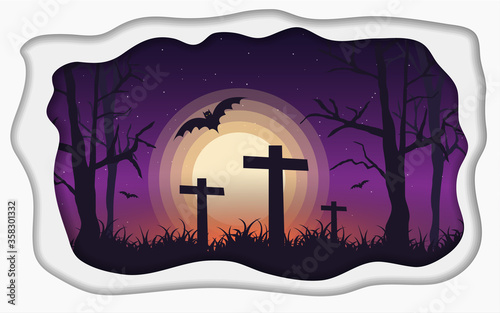 light in the halloween day. bats on Full Moon background