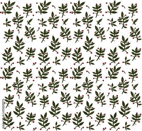 beautiful botanical pattern with tree sprigs and berries on a white background. Seamless vector pattern for wallpaper, fabrics, prints.