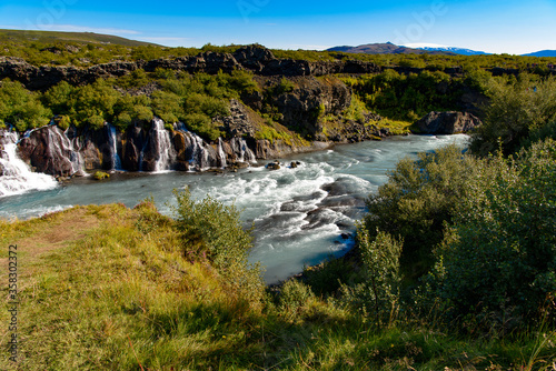 Hraunfossar waterfalls  Borgarfjordur  Iceland  