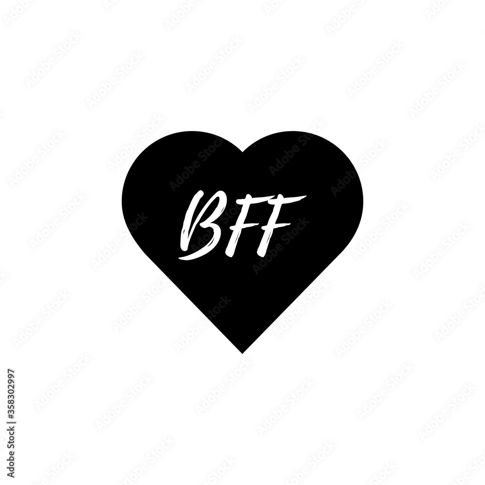 BFF or best friends forever sign icon. Vector lettering illustration on black heart background. BFF or best friends forever sign icon. Vector lettering illustration on black heart background.
