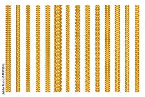 Seamless golden decoration chain braid ornament belt plait isolated gold pattern border set design vector illustration photo