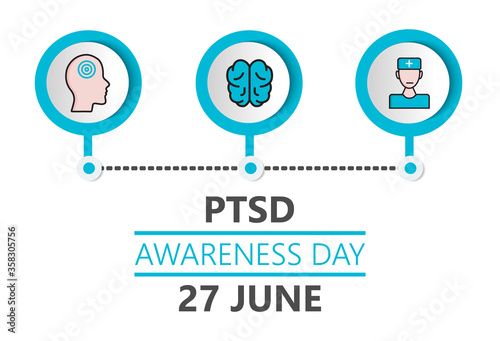 Post traumatic stress disorder awareness day is celebrated in 27 June. PTSD month vector for poster, banner, web, app. Mental health and depression icon.
