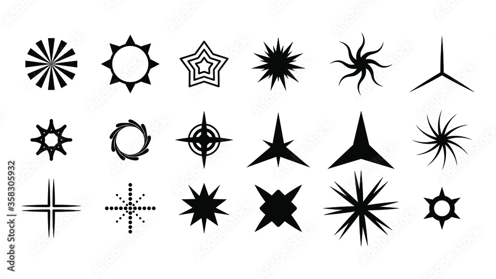 Set Black Collection Star Icons Sparkles Vector Symbols Shine Elements Set Black Collection Star Icons Sparkles Vector Symbols Shine Elements