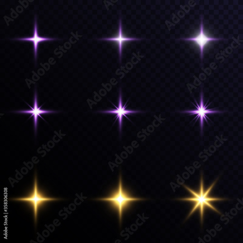 Set of starlight lighting effects on a transparent background.