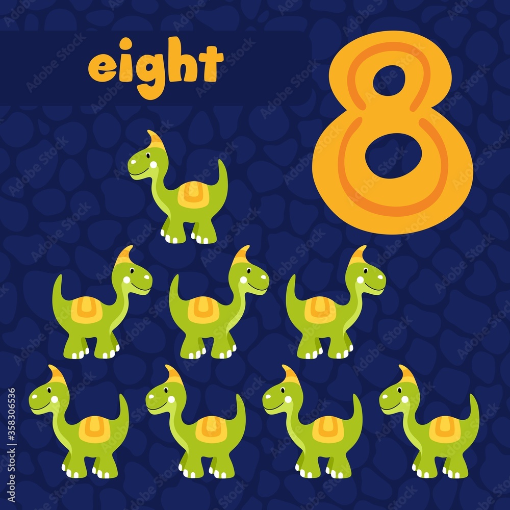 Naklejka premium Cute dinosaurs design. Vector illustration. Number eight