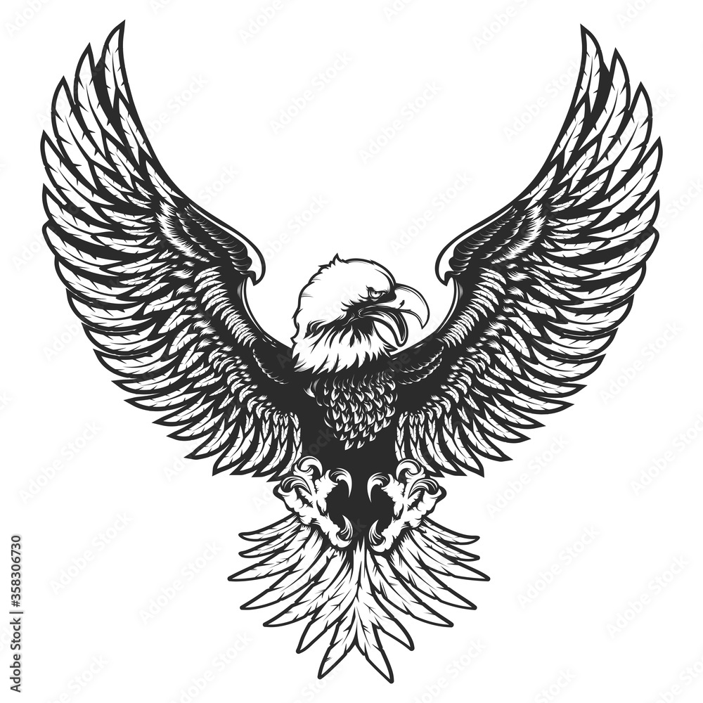 Obraz premium Eagle emblem isolated on white vector illustration. World symbol of freedom. Retro color logo of falcon. Eagle detailed logo.