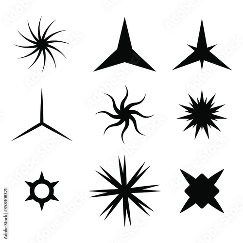 Set Black Collection Star Icons Sparkles Vector Symbols Shine Elements