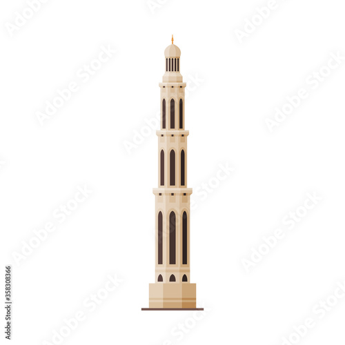 Ancient Tower  Muscat City Architecture  Oman Country Famous Landmark  Historical Building Flat Vector Illustration