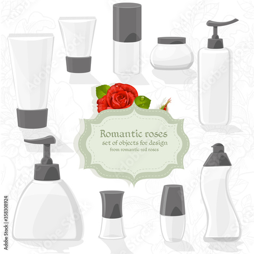 Set cosmetic bottles of different shapes for your design