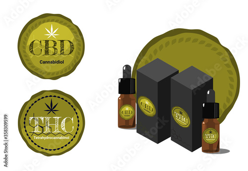 Vector design Health and medical concept. icon or logo for  CBD cannabinoids and THC Tetrahydrocannabinol products and oil package