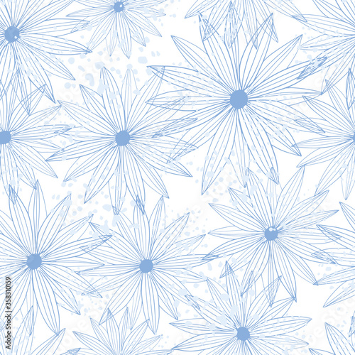 Line art bud daisy seamless pattern isolated on white background. Abstract floral wallpaper.