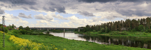 Beautiful summer day by the river, thunderclouds, Kraslava, Latgale, Latvia