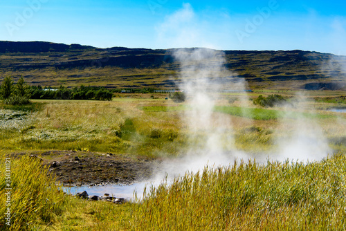 Nature of Deildartunguhver, a hot spring in Reykholtsdalur, Iceland