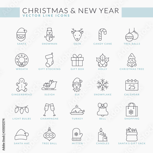 Christmas and New Year line icons. Vector set.
