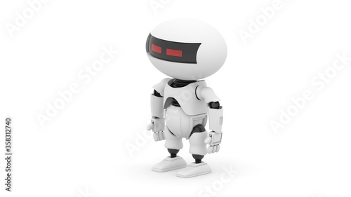 Robot 3d rendering illustration on white background. Droid 3d rendering. Technic science and futuristic background.