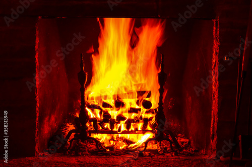 Fire burning wood in a fireplace