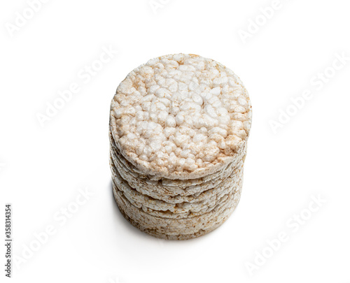 Stack of rice crackers isolated on white
