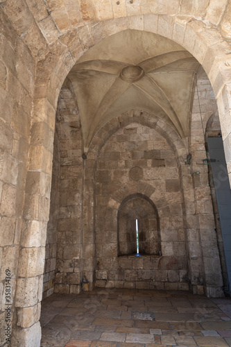 The fragment of the Jaffa Gate in the old city of Jerusalem, in Israel