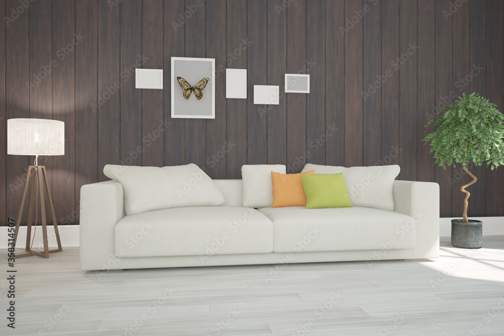 modern room with sofa,lamp and plants interior design. 3D illustration modern room with sofa,lamp and plants interior design. 3D illustration