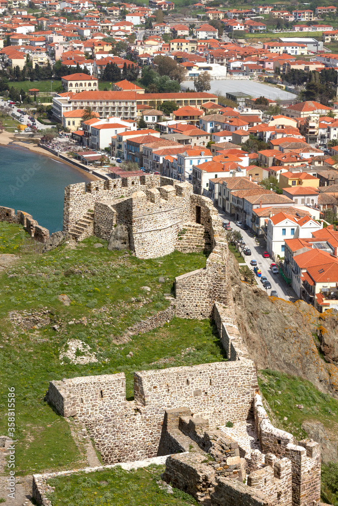 The town of Myrina, in Lemnos island, Greece, and part of the castle of the town.