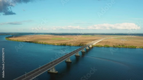 Aerial shot of a bridge crossing river tagus in portugal photo