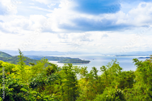 Beautiful scenery views of nature with a large reservoir above the Srinagarind Dam in Si Sawat District  Kanchanaburi Thailand.