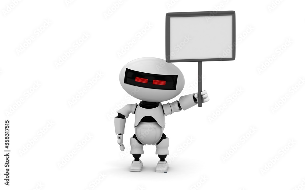 Robot 3d rendering illustration on white background. Droid 3d rendering. Technic science and futuristic background.