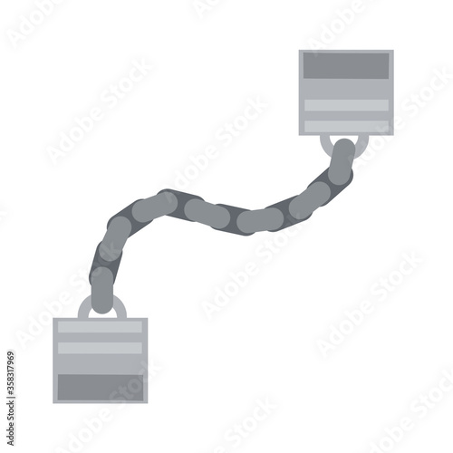 Handcuff. Icon of arrest of offender. Element of police and prisons. Restriction of freedom. Shackles for the hand. Cartoon flat illustration. Grey chain