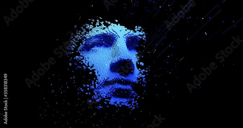 Abstract digital human face.  Artificial intelligence concept of big data or cyber security. 3D rendering photo