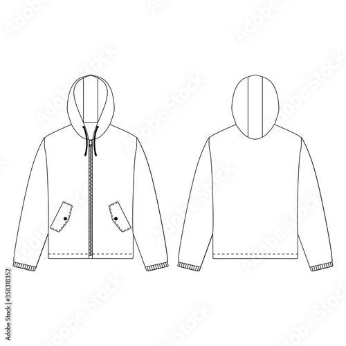 Zipper jacket vector illustration flat outline template clothing collection top