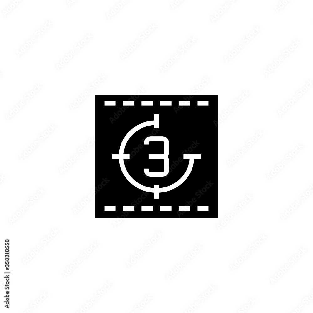Film Countdown Vector Icon in black flat glyph, filled style isolated on white background Film Countdown Vector Icon in black flat glyph, filled style isolated on white background