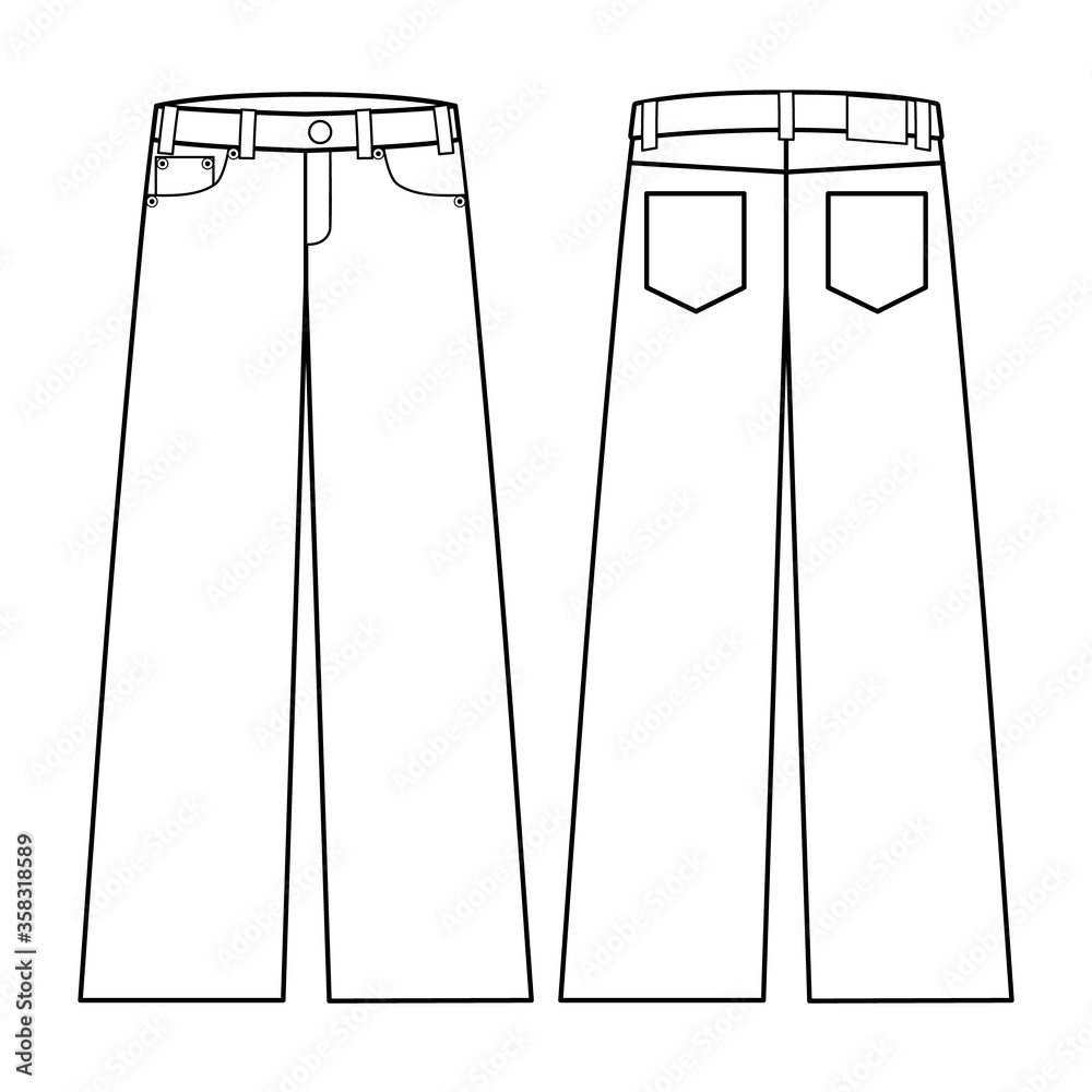 Vettoriale Stock High waist wide pants vector illustration flat outline  template clothing collection pants | Adobe Stock