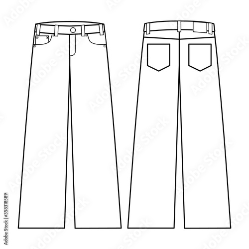High waist wide pants vector illustration flat outline template clothing collection pants