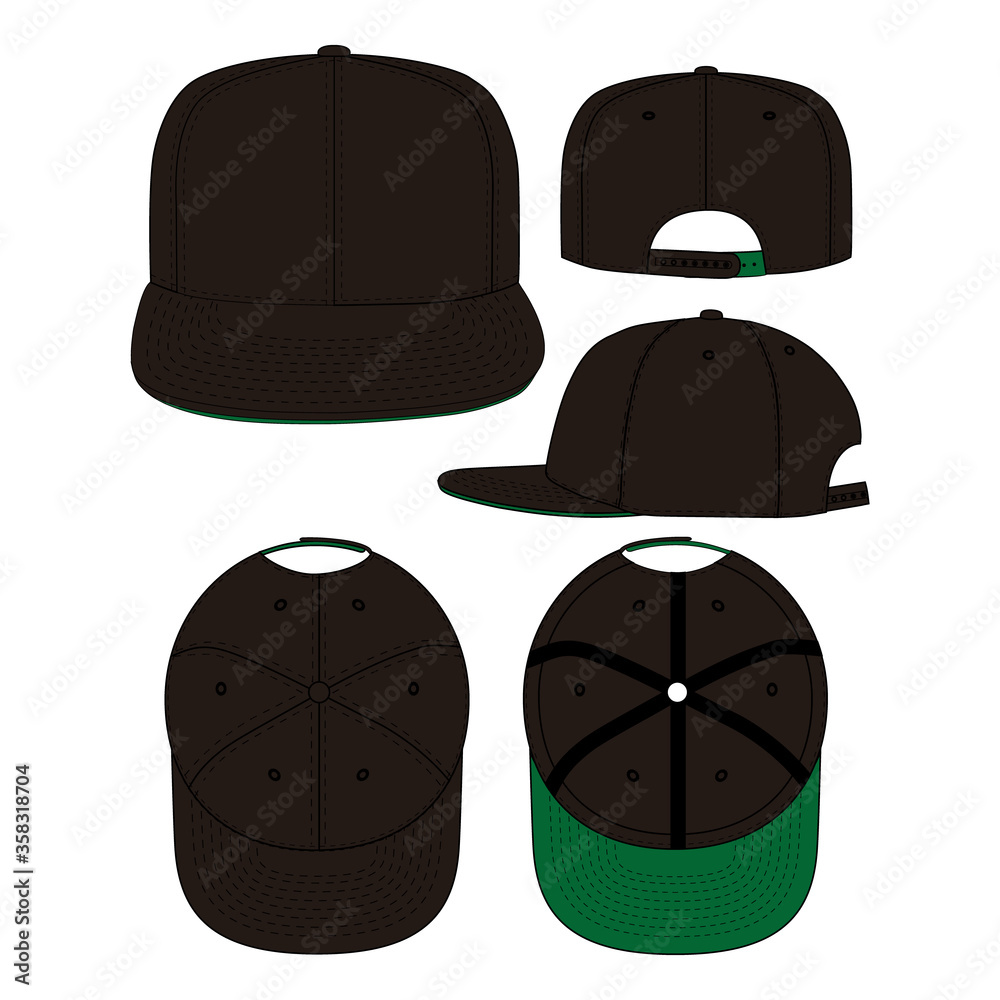 Snapback vector illustration flat outline template clothing collection  accessories hat Stock Vector | Adobe Stock