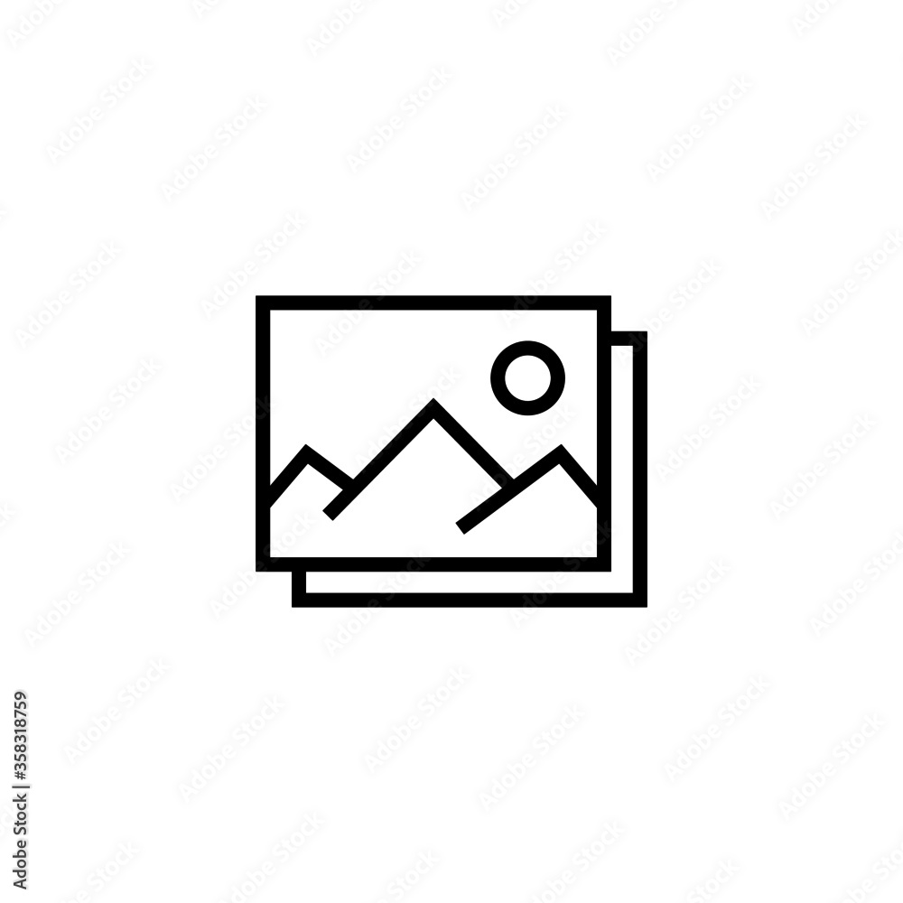Photo gallery icon. picture landscape icon in black line style icon, style isolated on white background Photo gallery icon. picture landscape icon in black line style icon, style isolated on white background